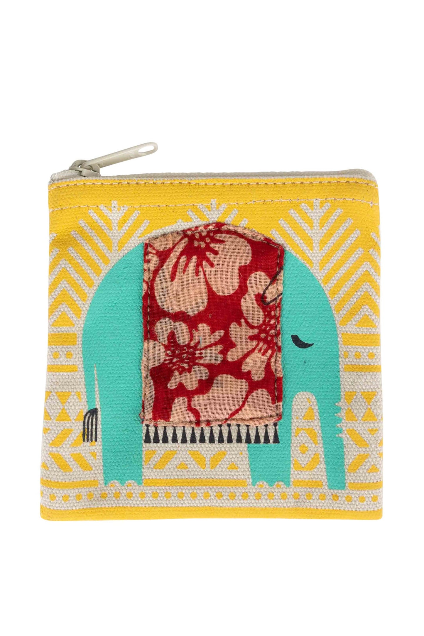 Coin purse elephant M/3 cotton 4x4 aqua/yel/asst
