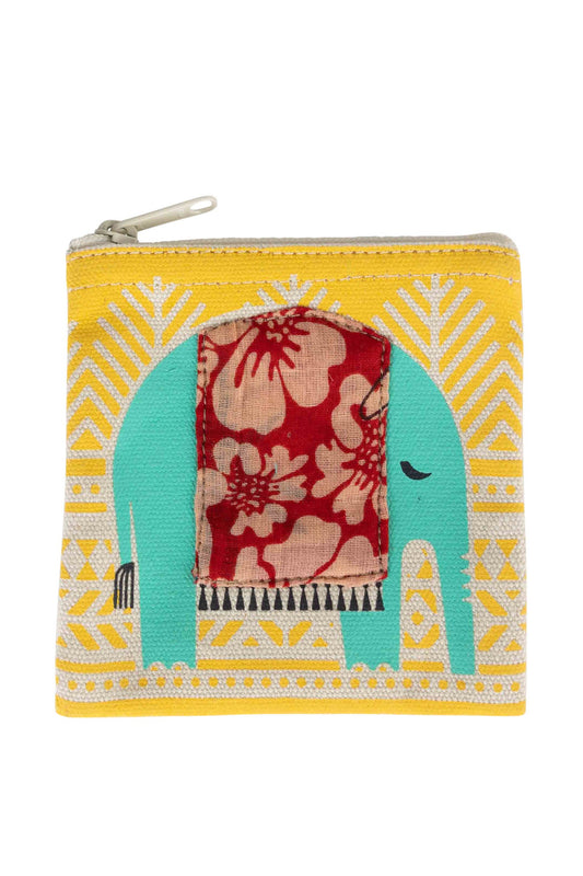 Coin purse elephant M/3 cotton 4x4 aqua/yel/asst