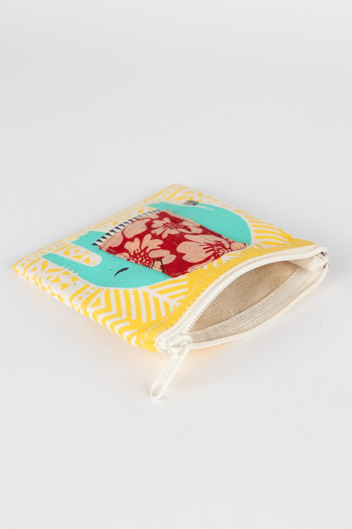 Coin purse elephant M/3 cotton 4x4 aqua/yel/asst