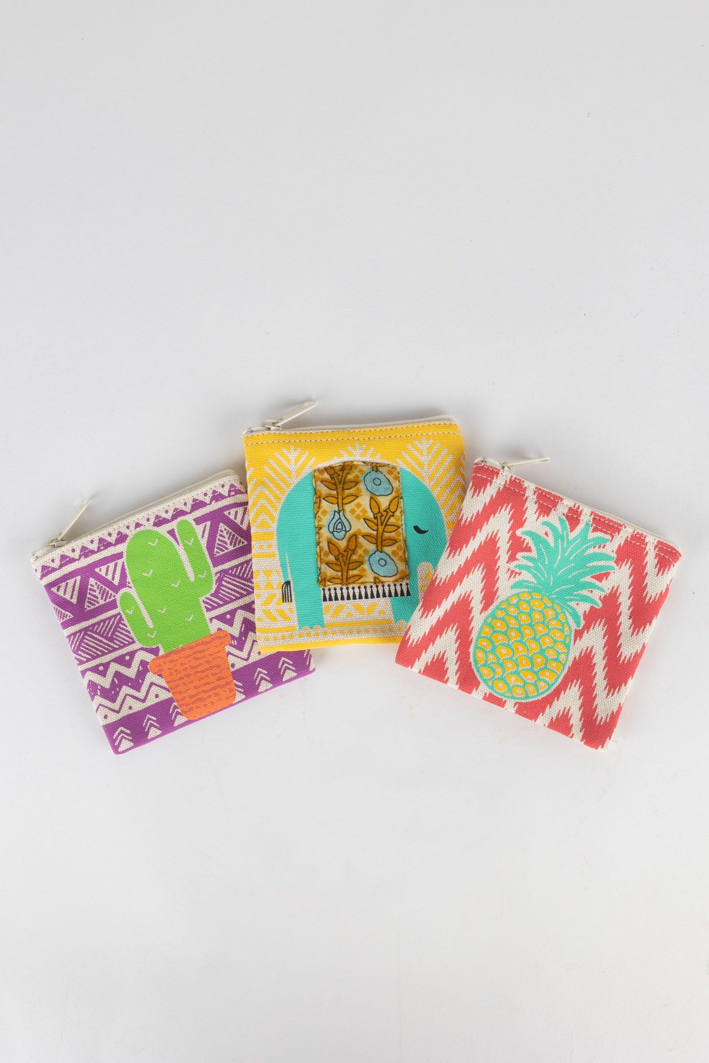 Coin purse elephant M/3 cotton 4x4 aqua/yel/asst