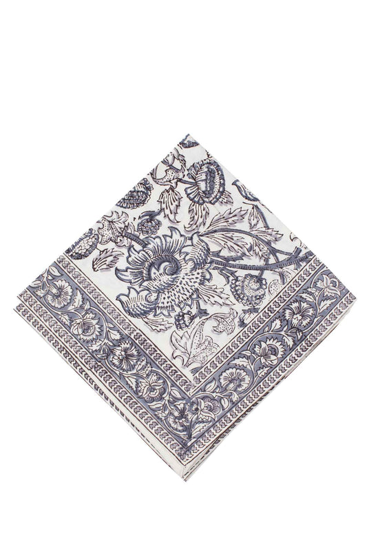 Napkin floral/border M/4 cotton 20x20 gray/white