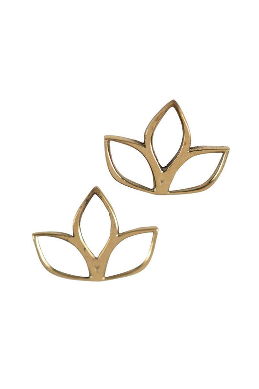 Earrings post 3 petals brass .5D gold color