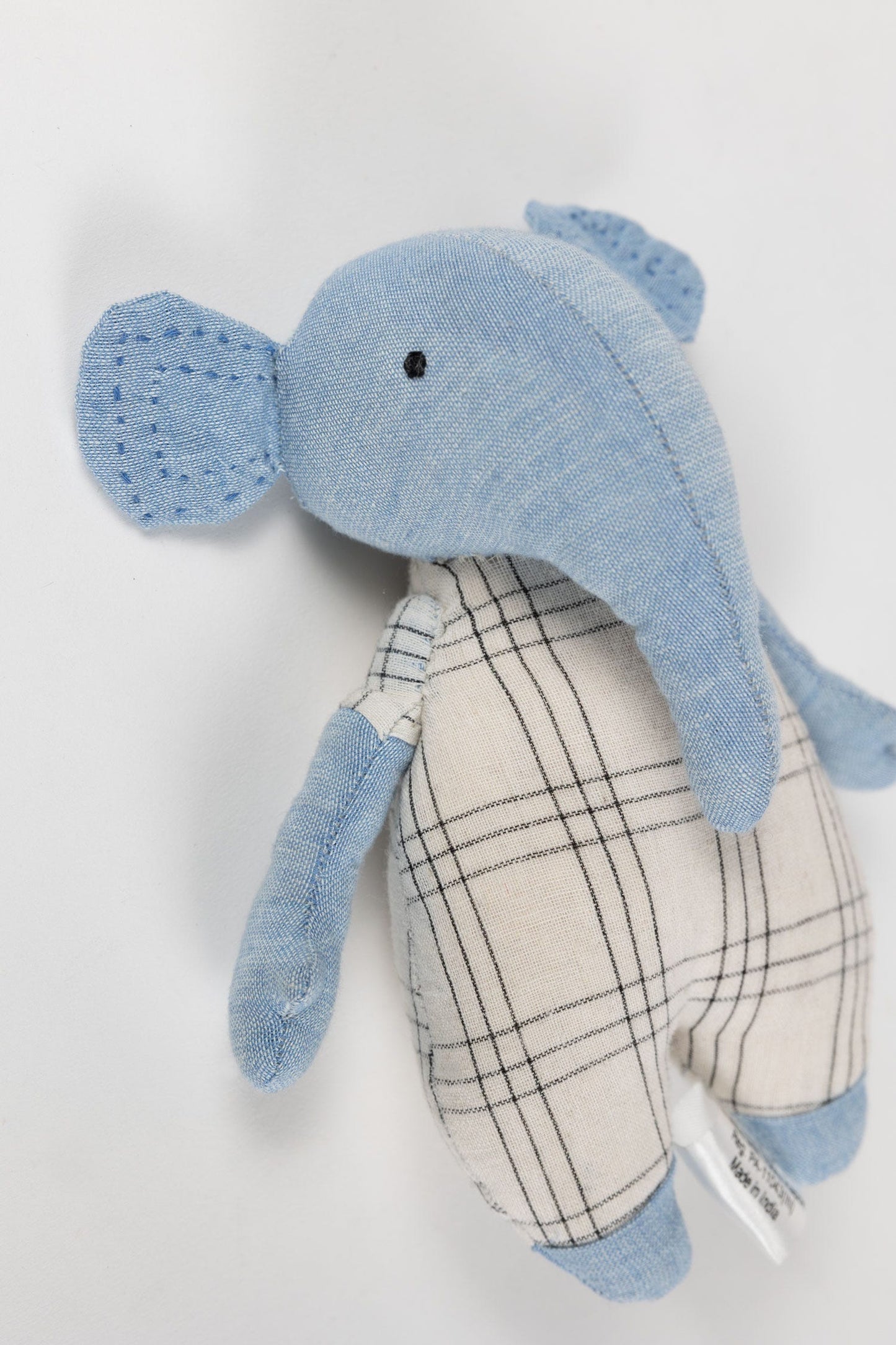 Elephant w/adoption card stuffed cotton 7H blu/wht