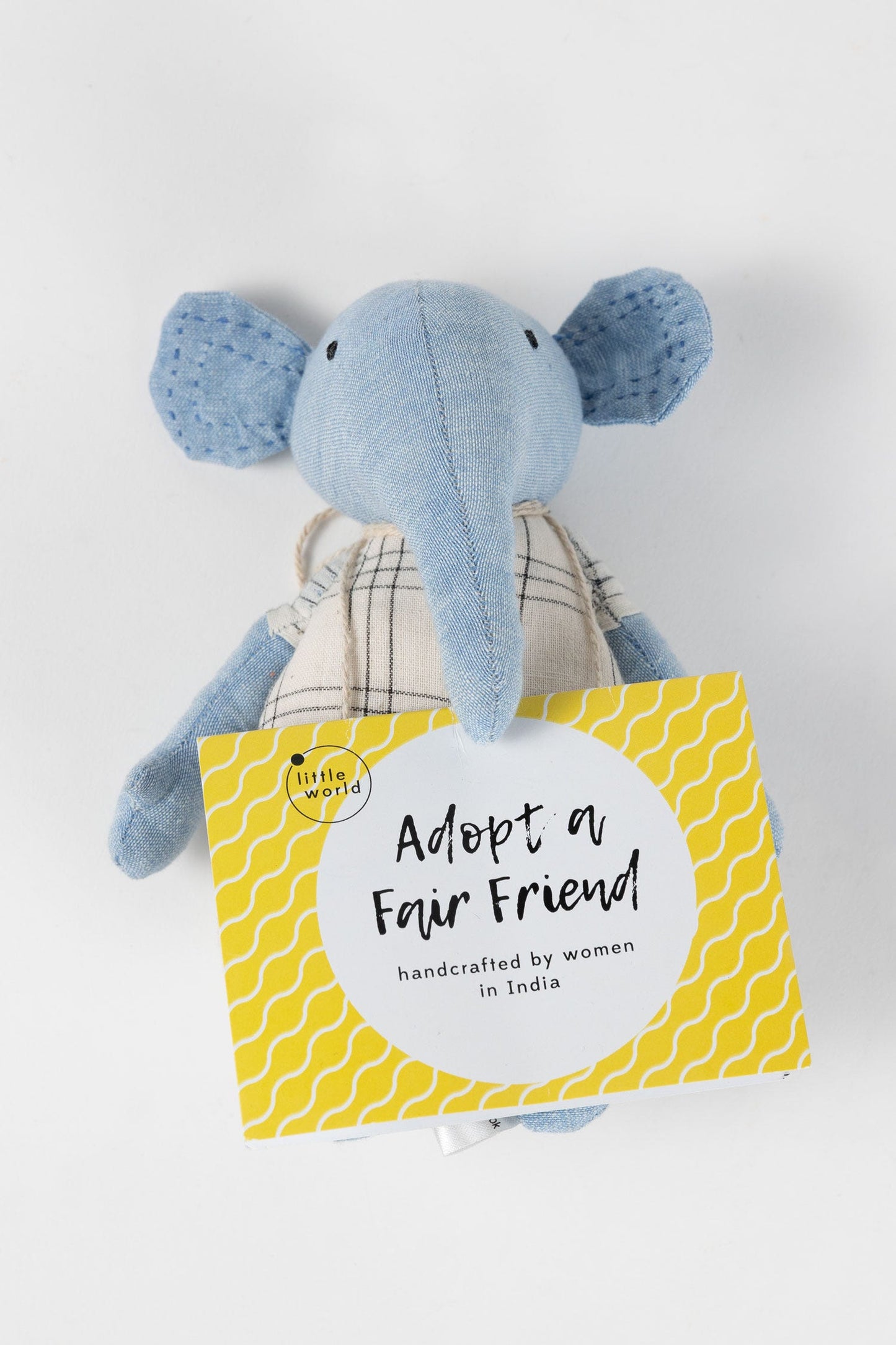 Elephant w/adoption card stuffed cotton 7H blu/wht