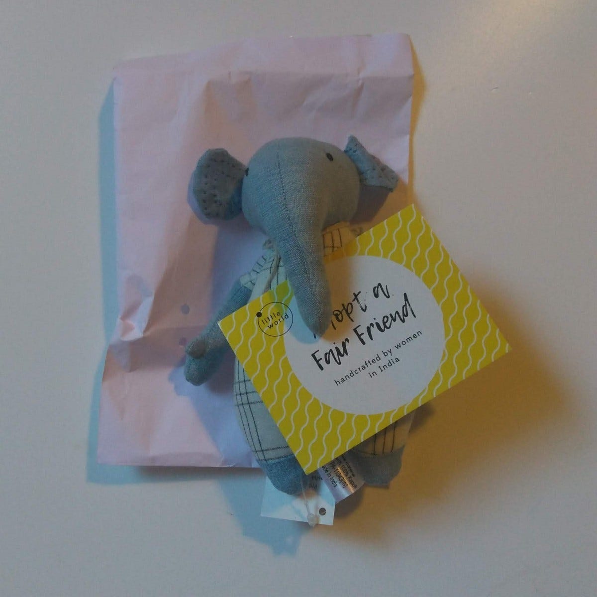 Elephant w/adoption card stuffed cotton 7H blu/wht