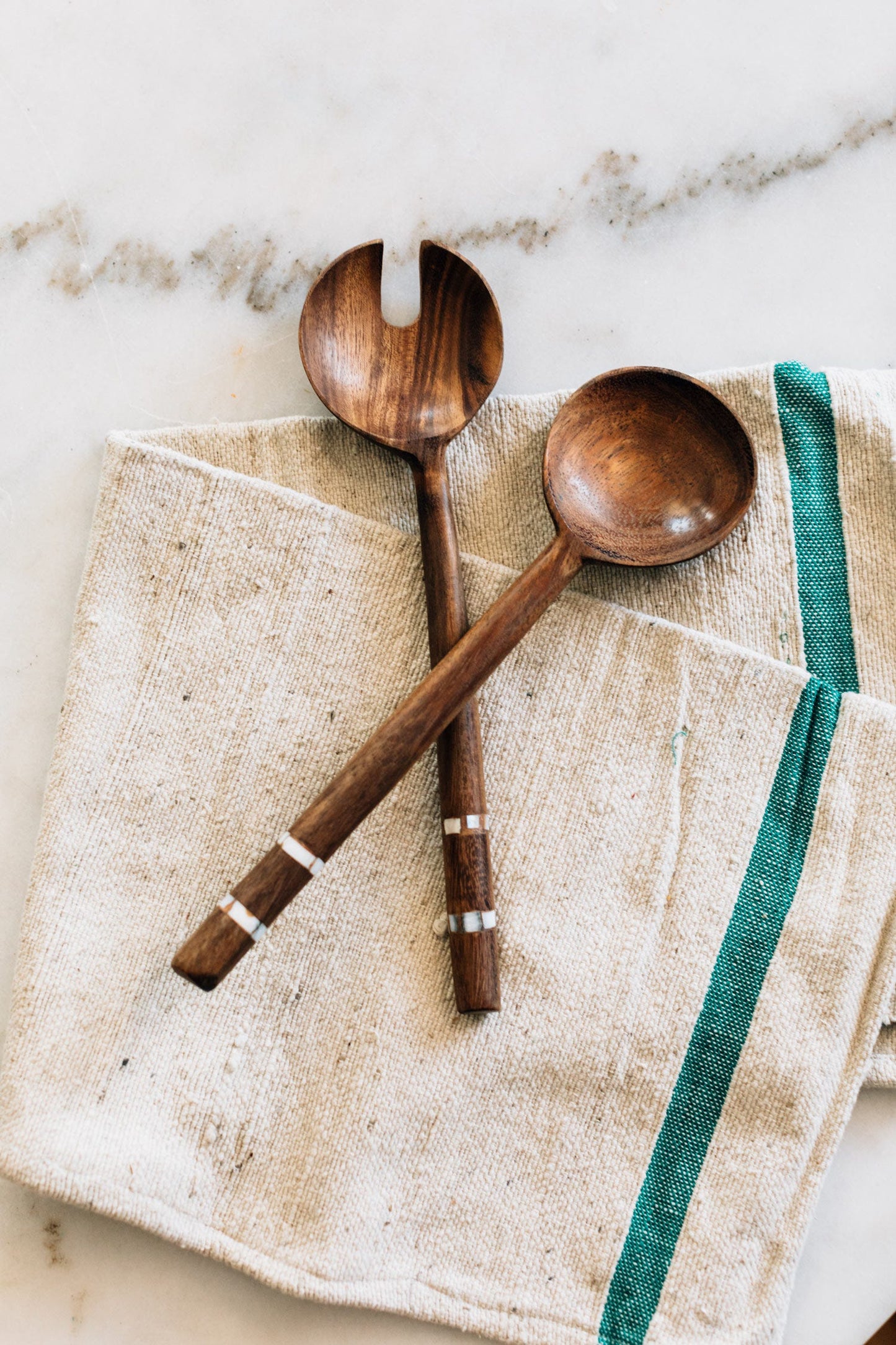 Servers spoon/fork inlay handle wood/shell 12L nat