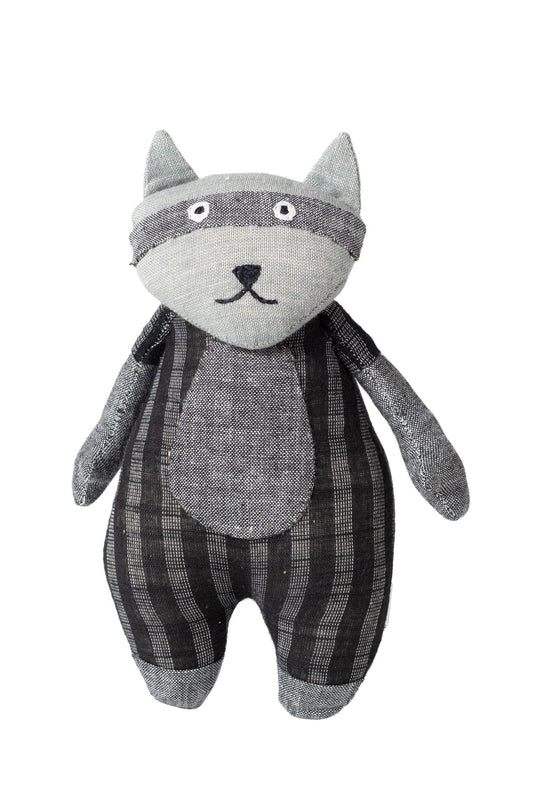 Raccoon w/adoption card stuffed cotton 7H gray/blk