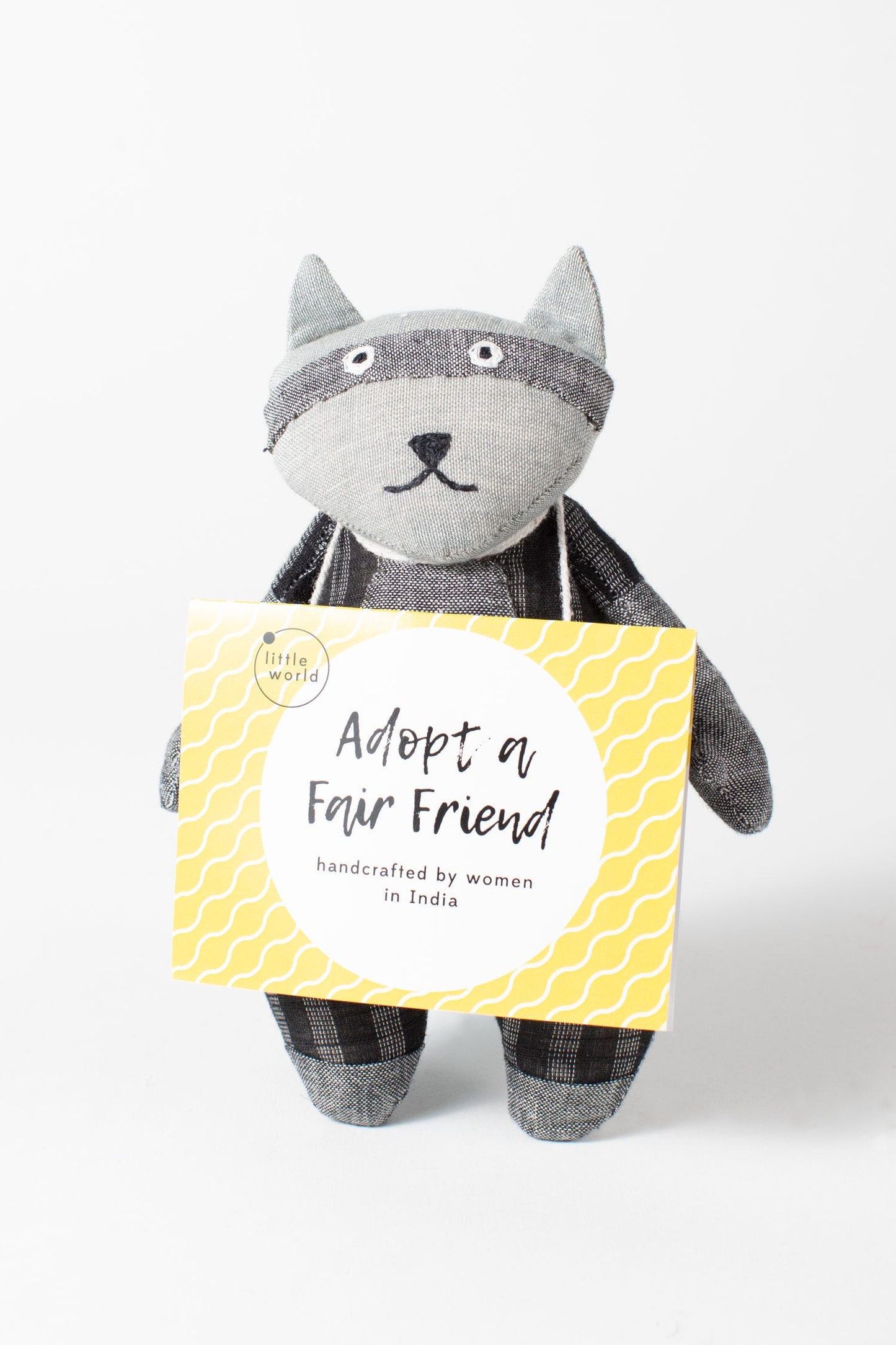Raccoon w/adoption card stuffed cotton 7H gray/blk