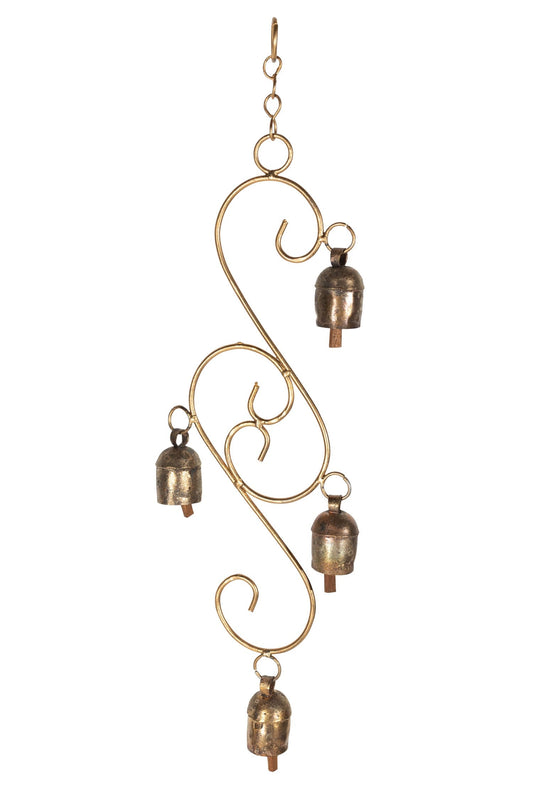 Chime double S 4 nana bells iron 14Lx4W gold color