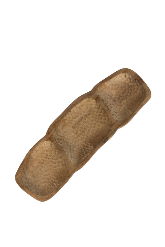 Tray 3 section textured wood 11Lx4W natural