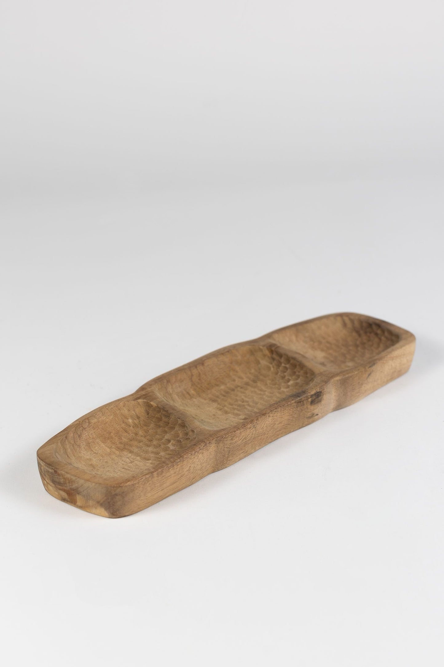 Tray 3 section textured wood 11Lx4W natural