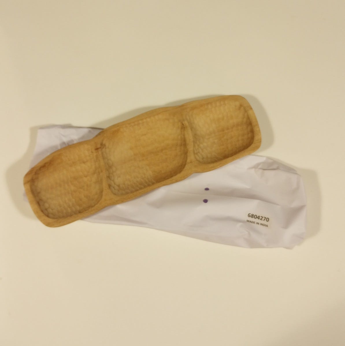 Tray 3 section textured wood 11Lx4W natural