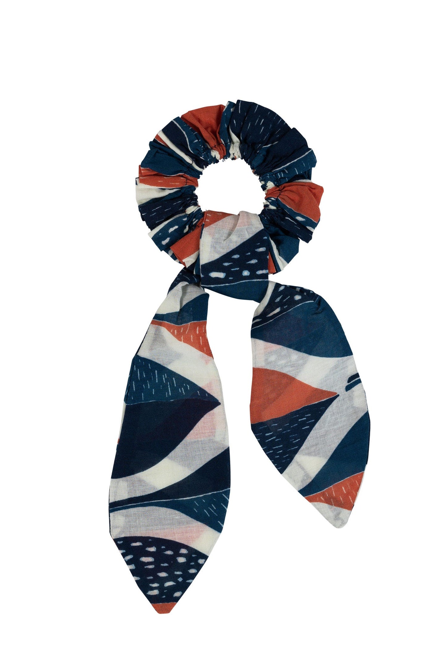 Hair scrunchie w/tie autumn lfs cttn blu/rust/wht