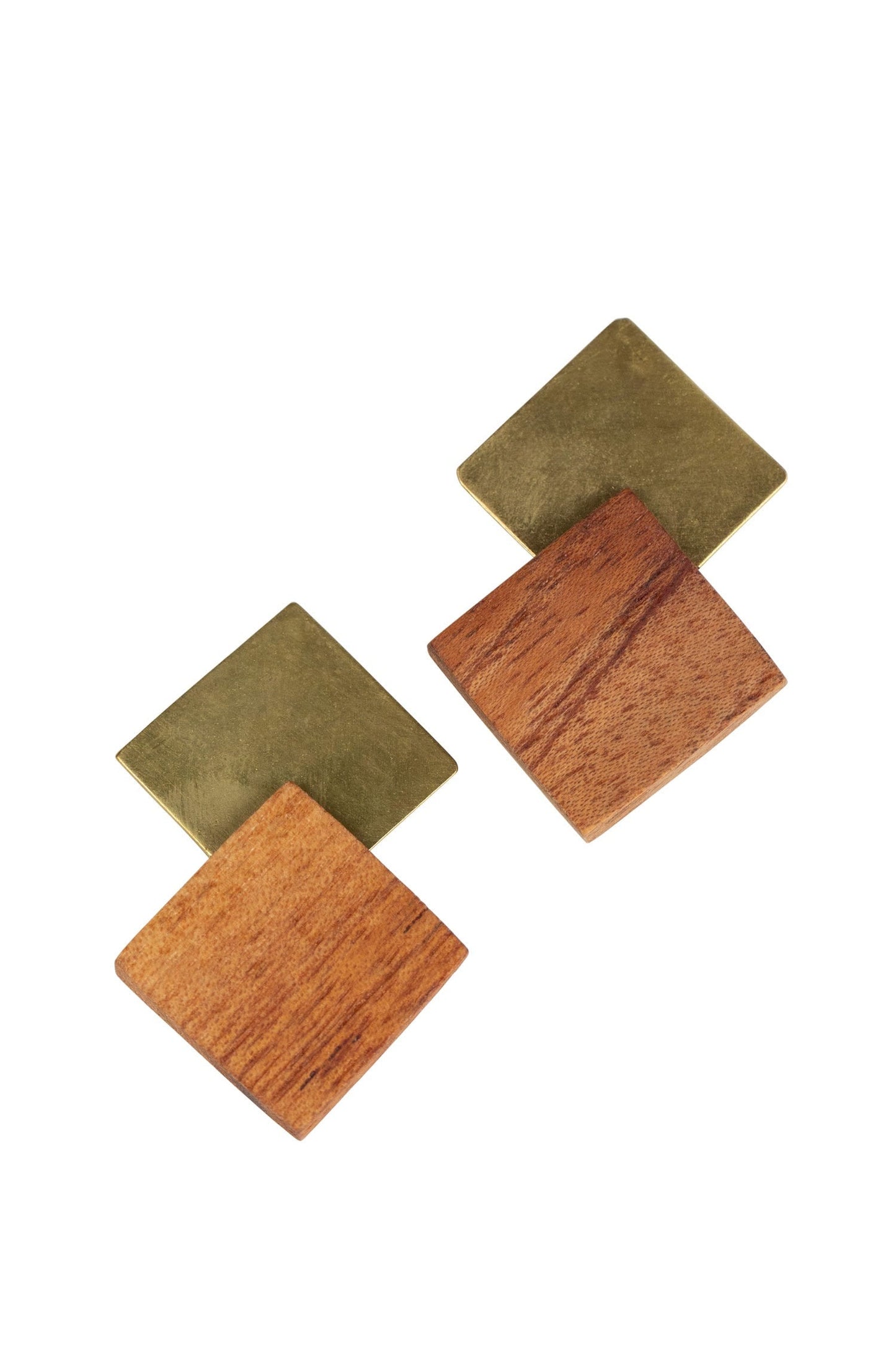 Earrings post 2 squared on point mtl/wd 2L br/brn