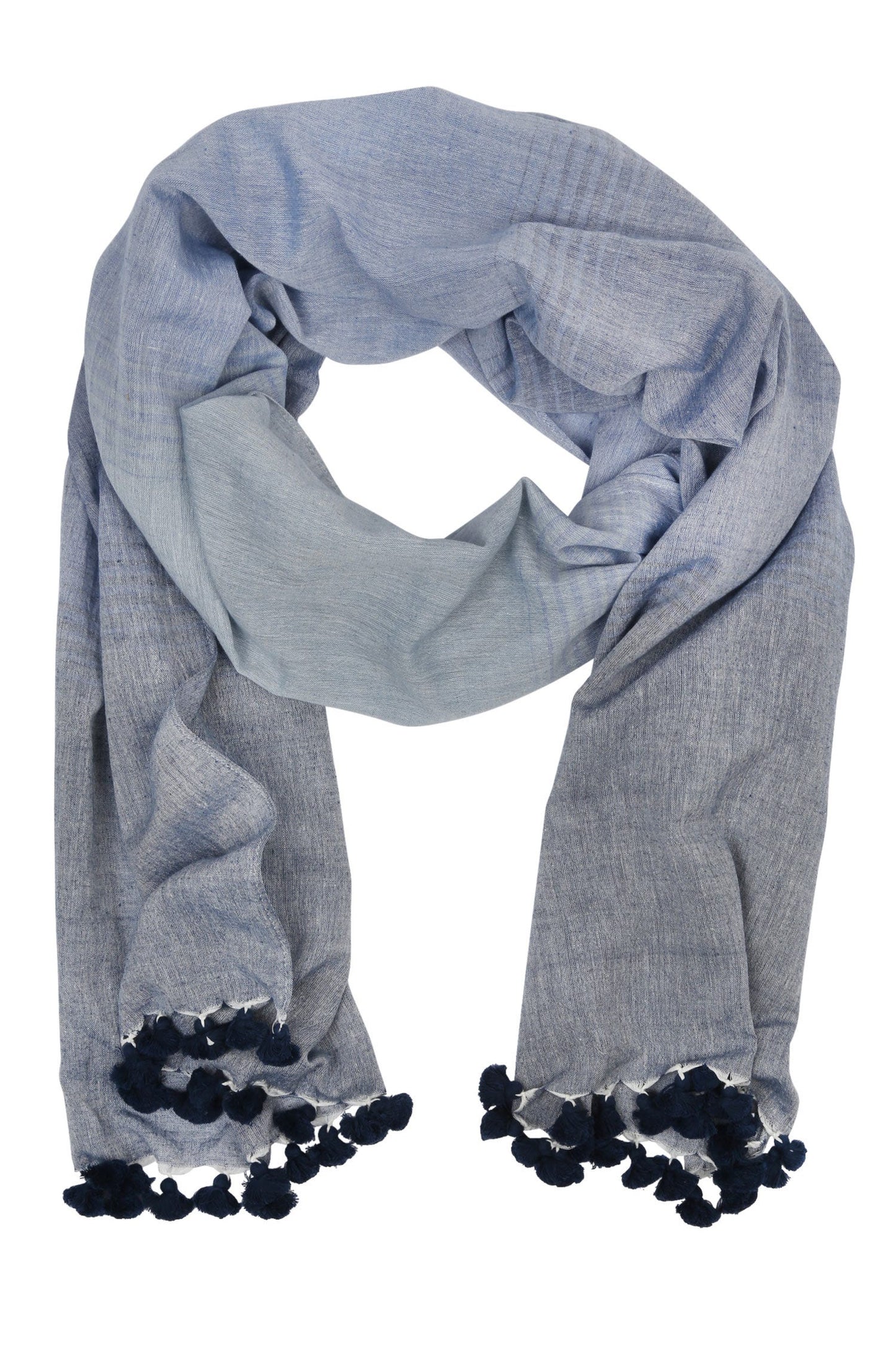 Scarf mini tassels cotton80x21 lite/dark blue