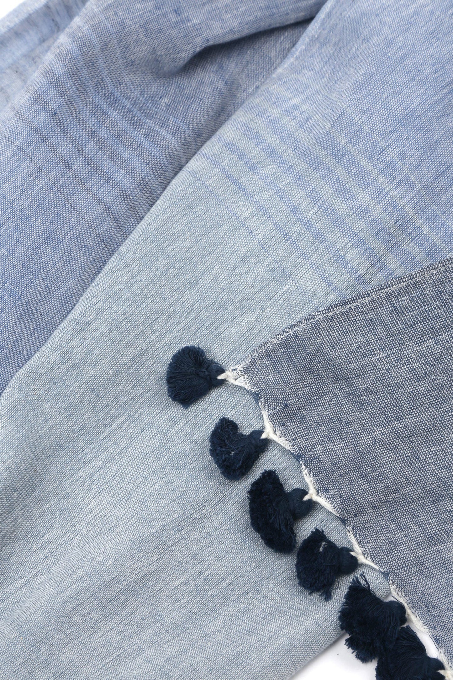 Scarf mini tassels cotton80x21 lite/dark blue