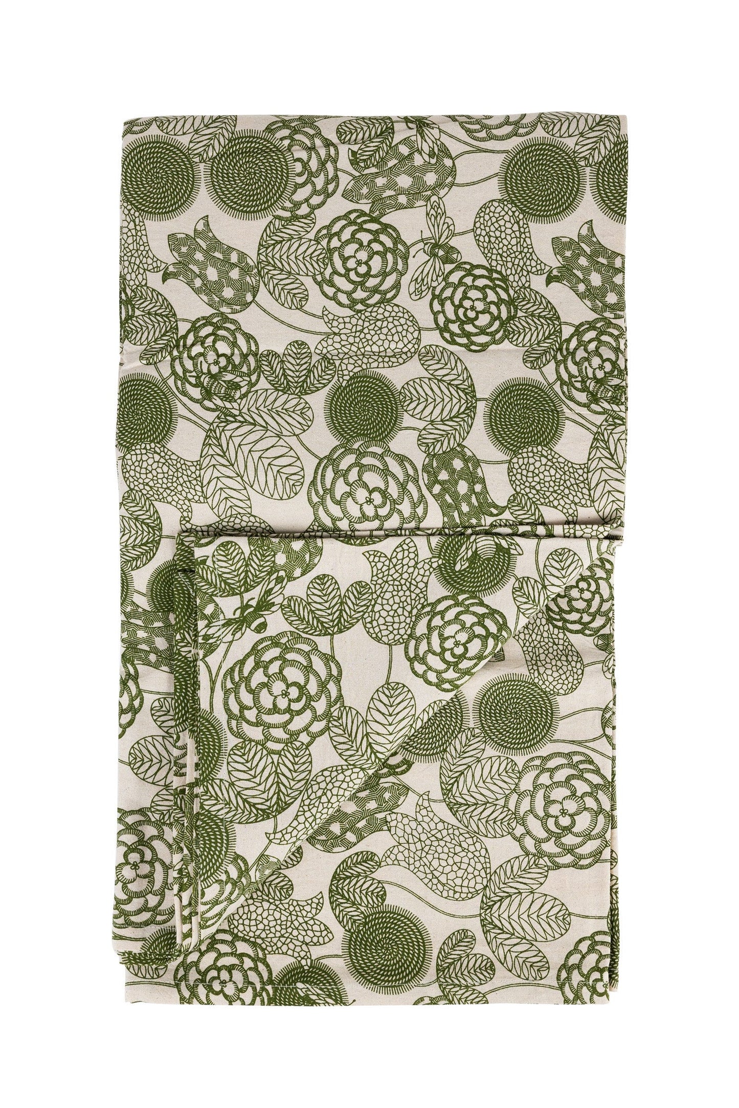 Tablecloth bountiful bee/flower cttn 90x60 crm/grn
