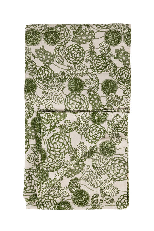 Tablecloth bountiful bee/flower cttn 90x60 crm/grn