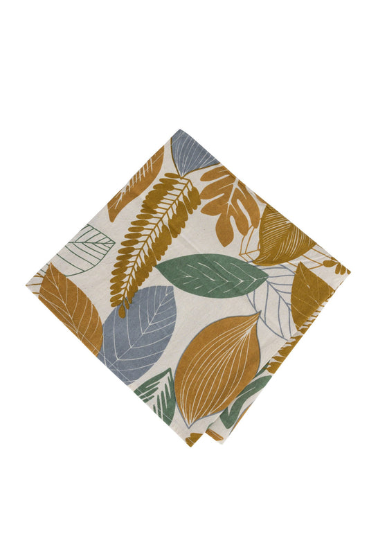 Napkin lg autumn leaves M/4 cttn 20sq crm/gld/grn