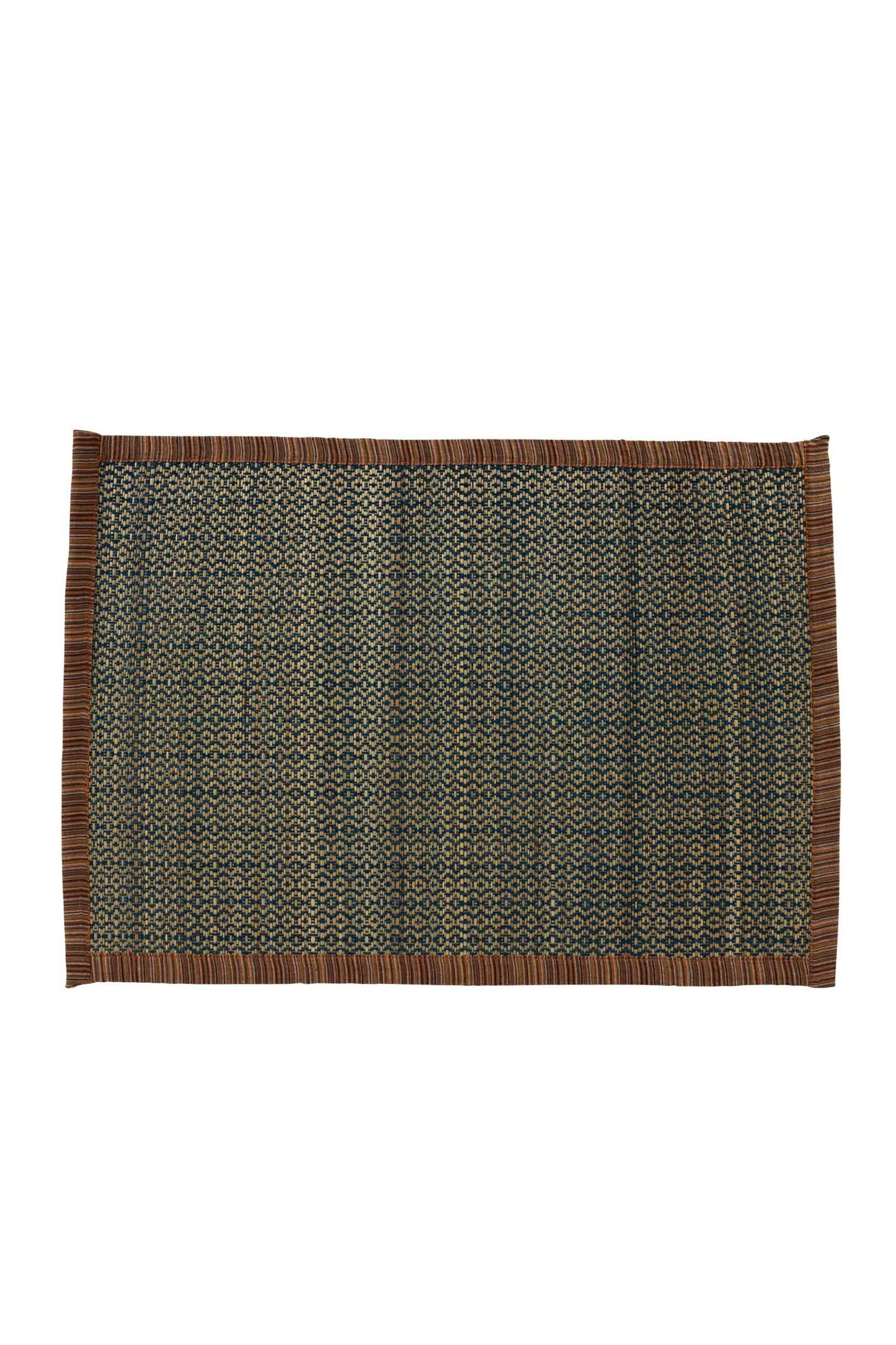 Placemat bound M/2 woven grass 20x14 brn/dk teal