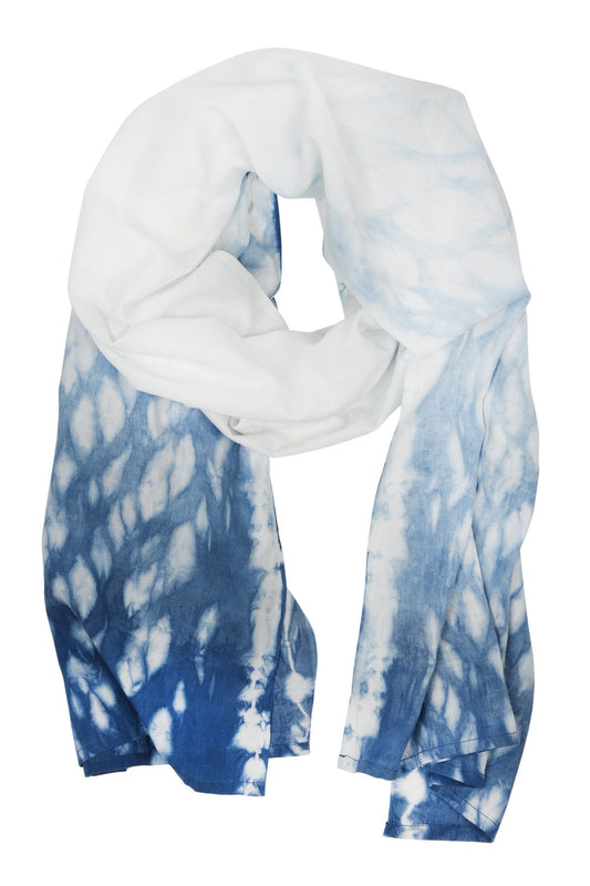Scarf indigo tie dye cotton 76x21 white/blue/navy
