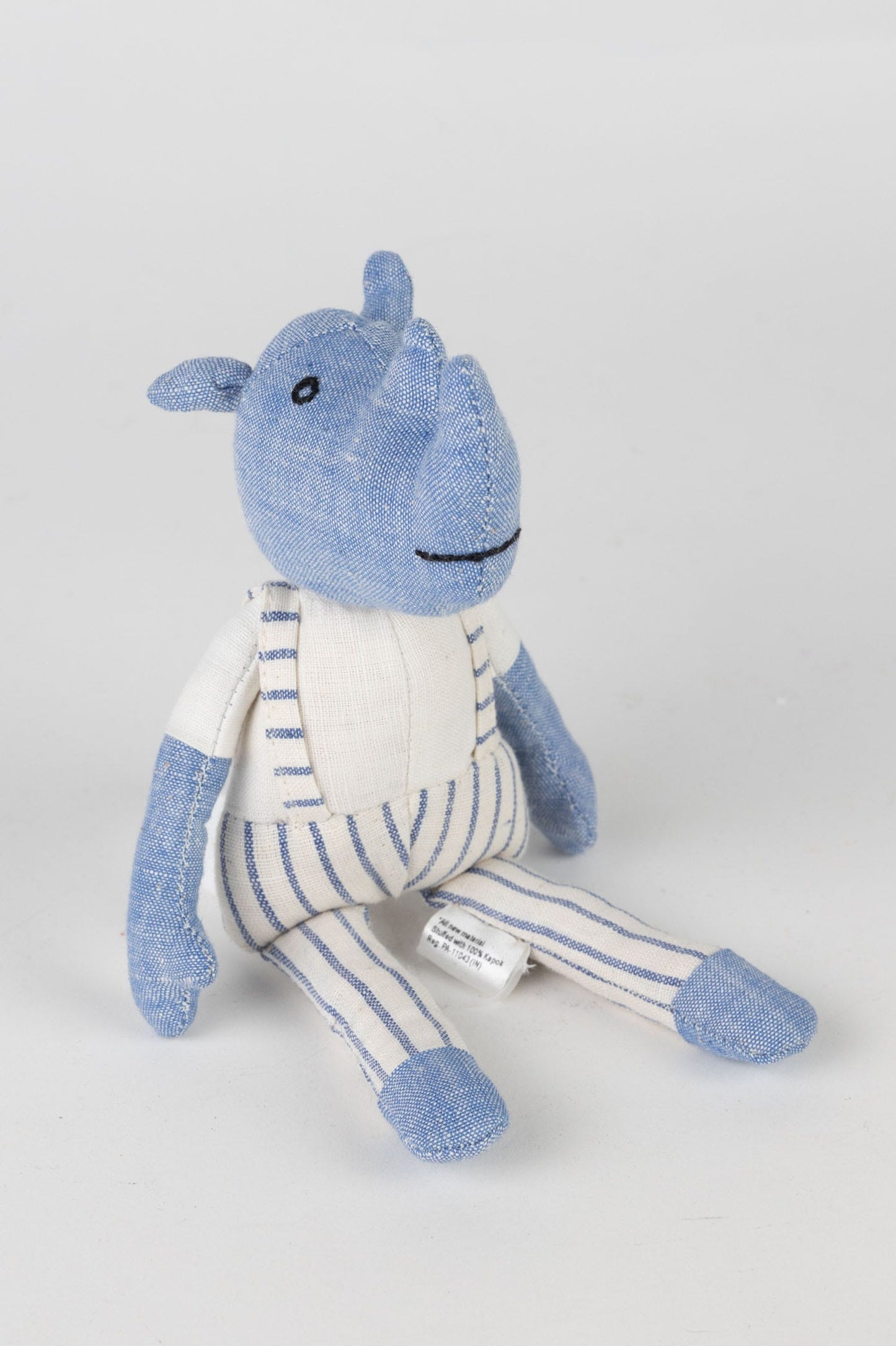 Rhino w/adoption card stuffed cotton 7H blue/white