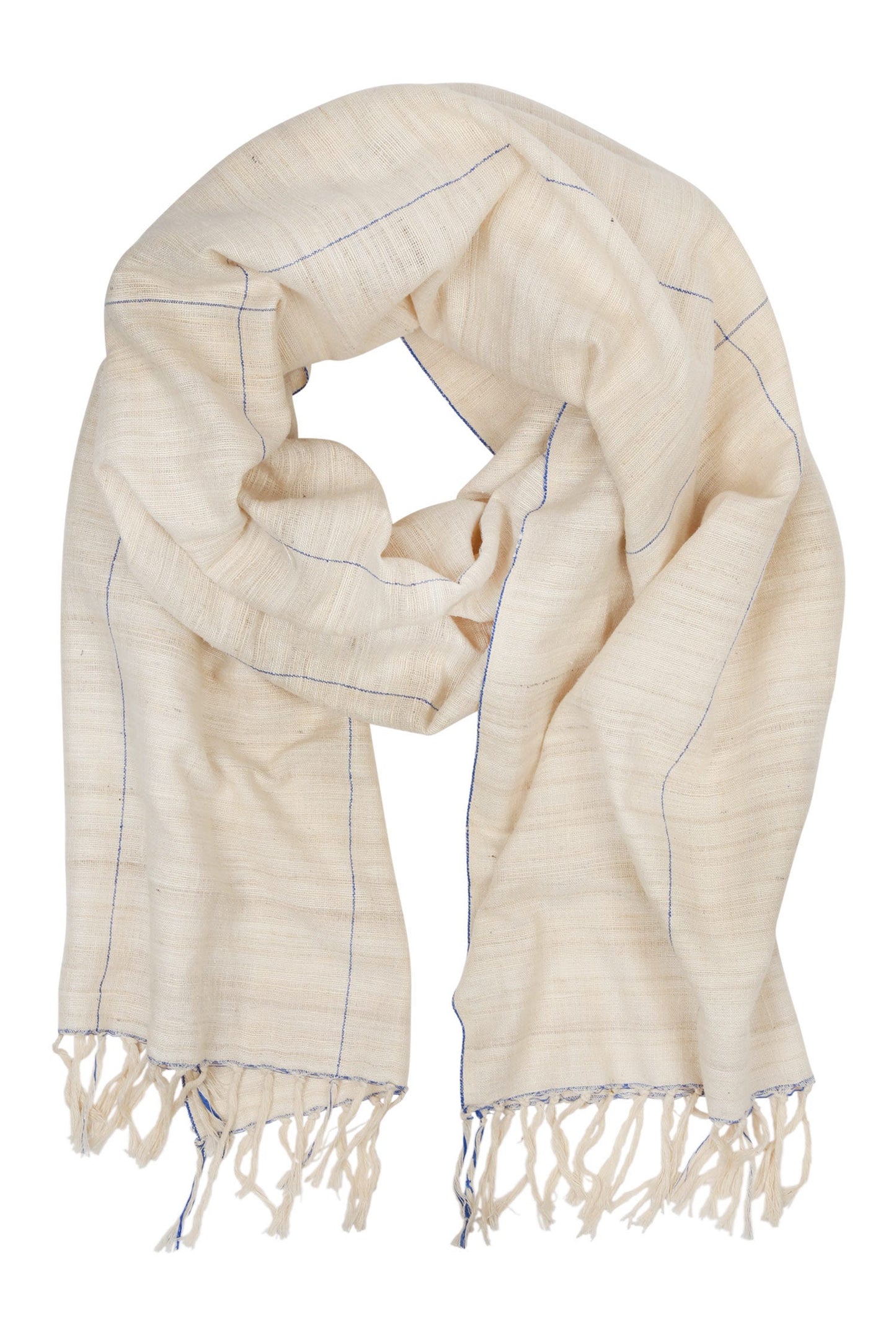 Scarf fine lines rough weave silk 86x20 cream/blue