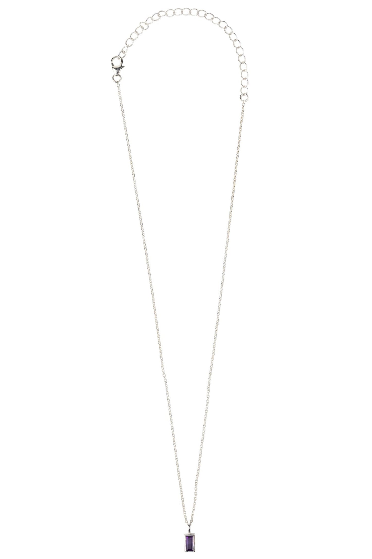 Necklace tiny rect pend amethyst/strlg 14.5L prpl