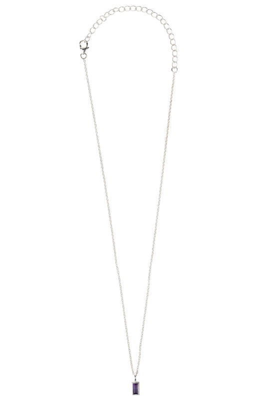 Necklace tiny rect pend amethyst/strlg 14.5L prpl