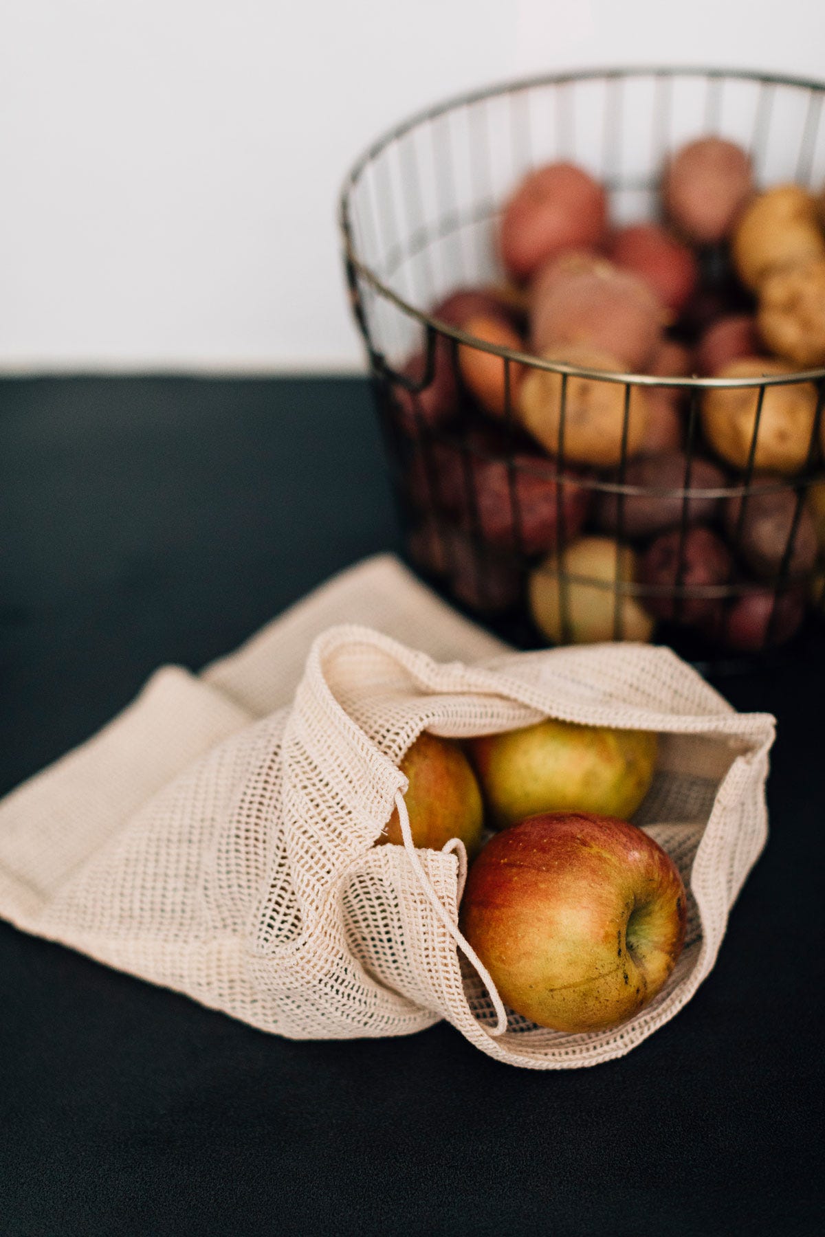Bags f/produce s/2 drawstring cttn 10x13/13x15crm