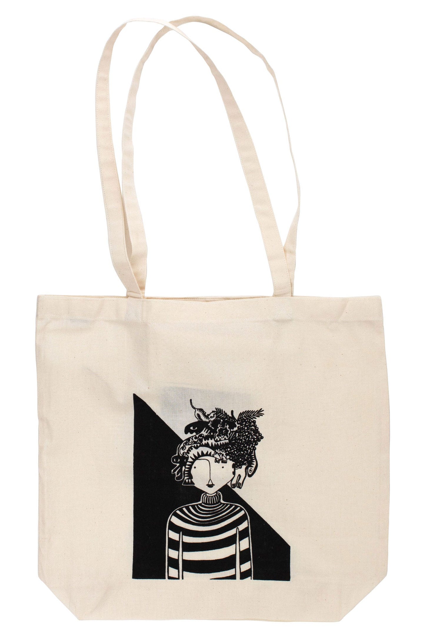 Shopping bag woman/fruit cotton 15Wx14H cream/blk