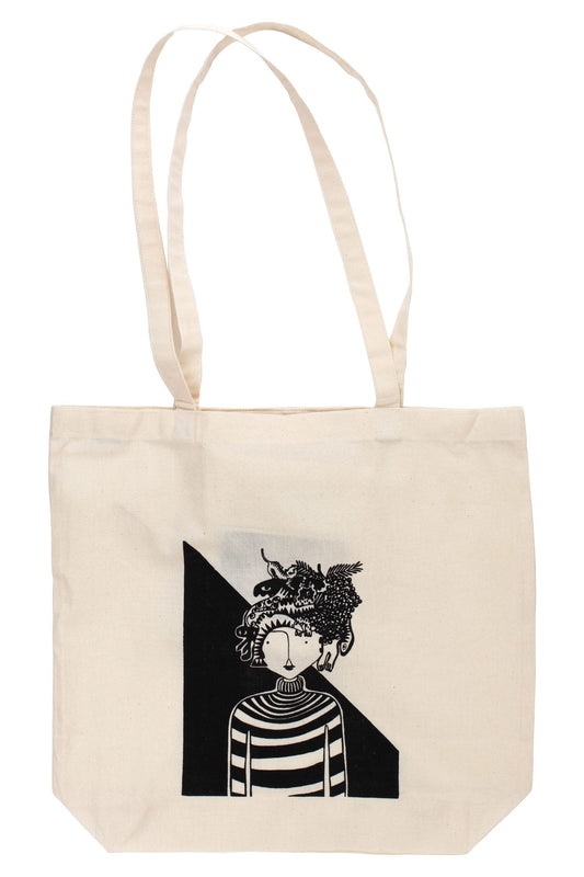 Shopping bag woman/fruit cotton 15Wx14H cream/blk