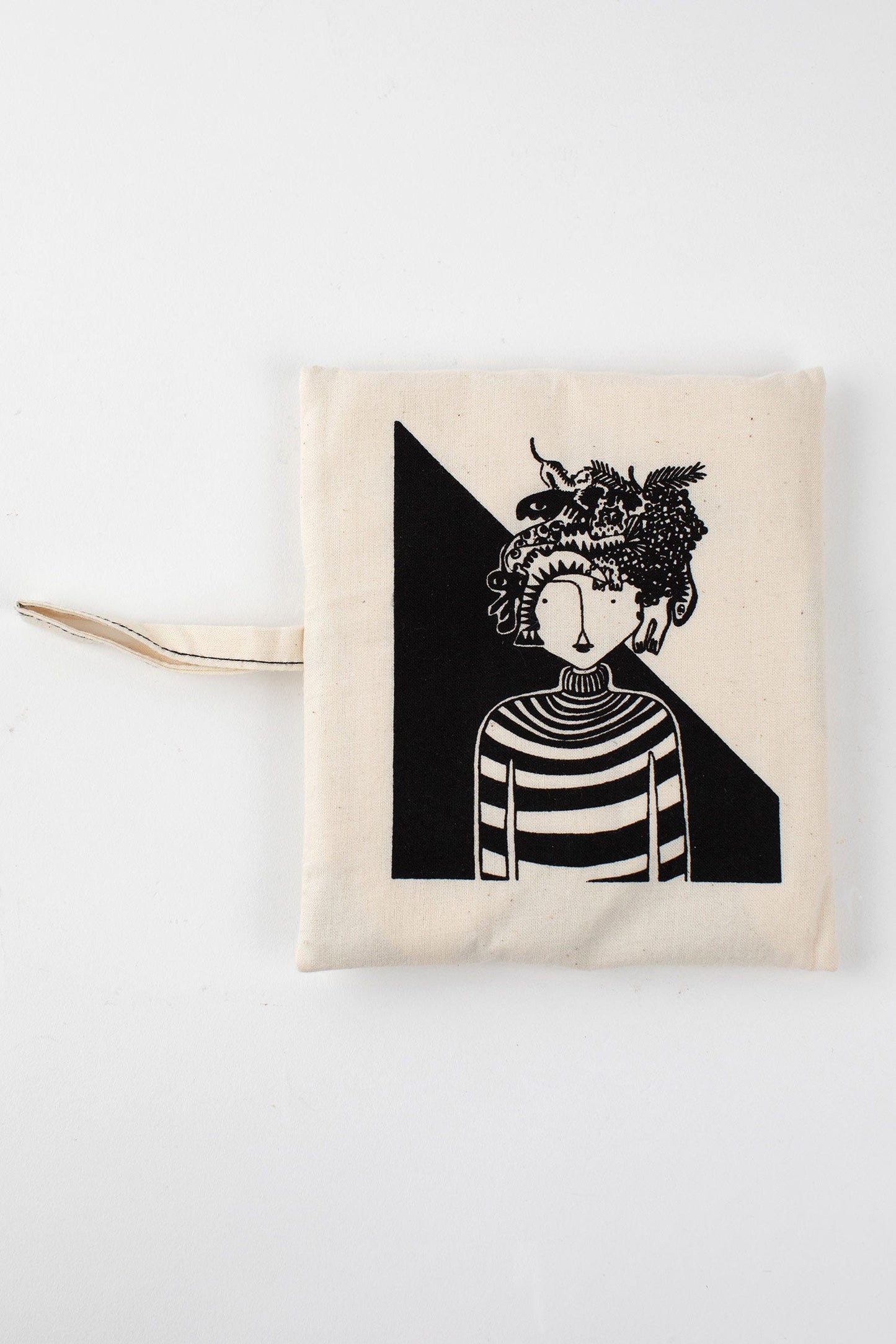 Shopping bag woman/fruit cotton 15Wx14H cream/blk