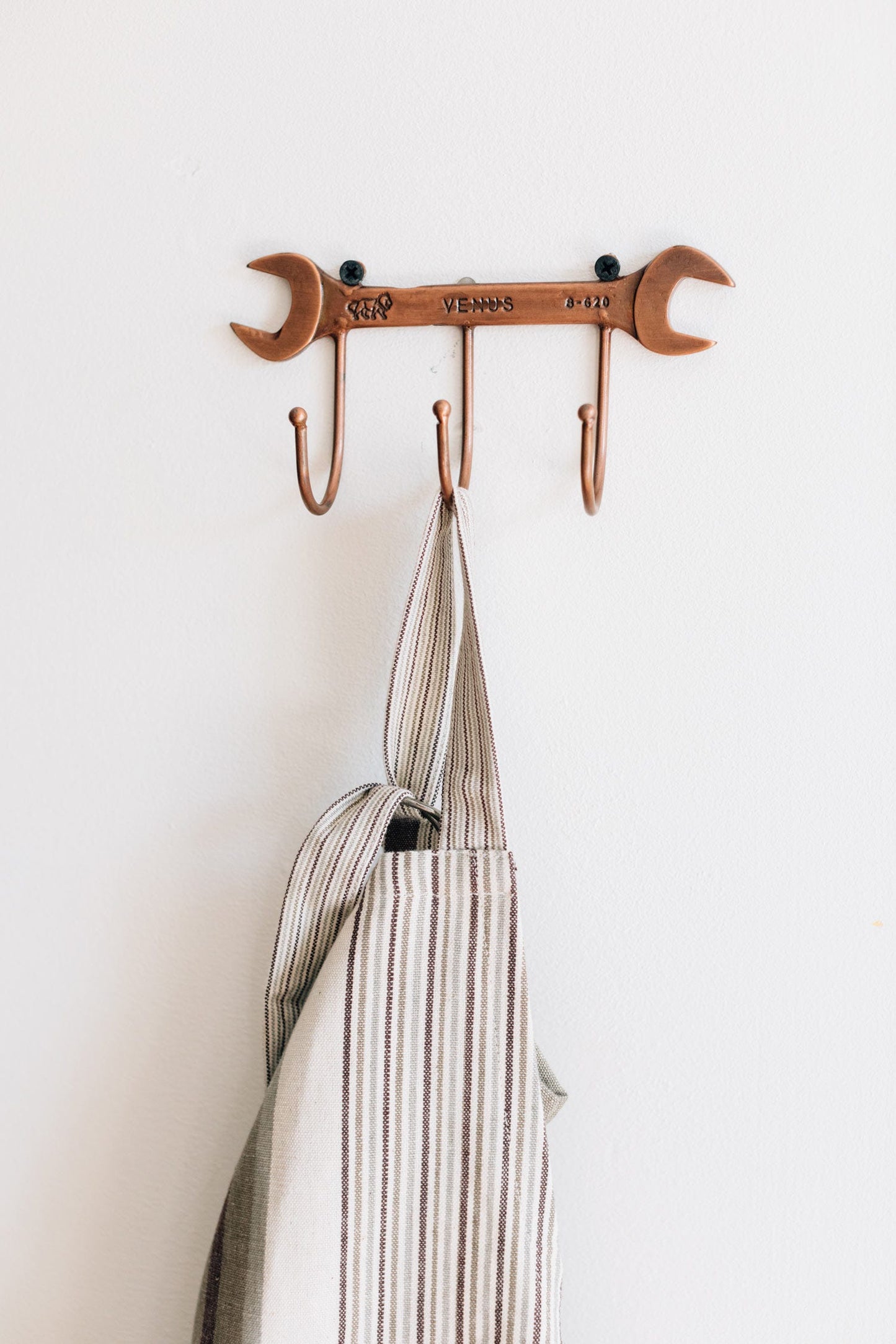 Apron vertical stripes cotton OSFM olive/tan/cream