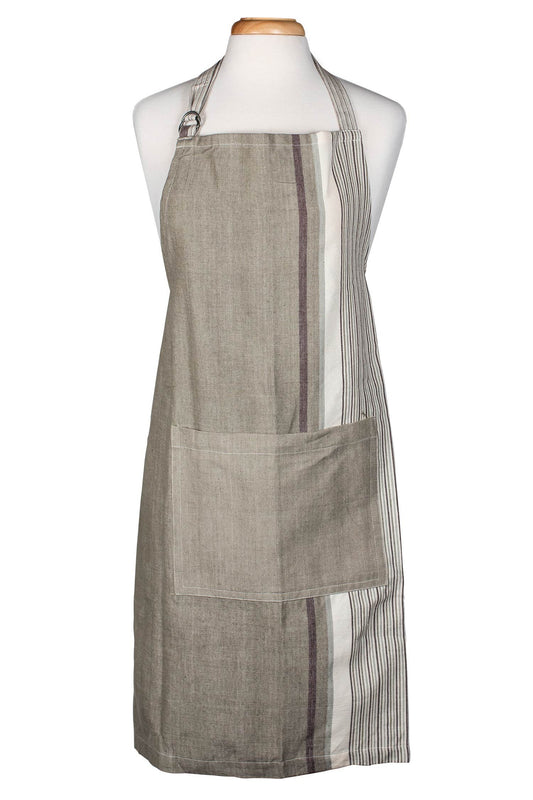 Apron vertical stripes cotton OSFM olive/tan/cream