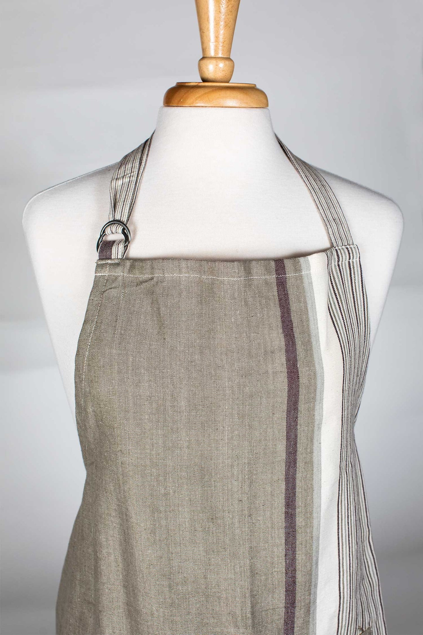 Apron vertical stripes cotton OSFM olive/tan/cream