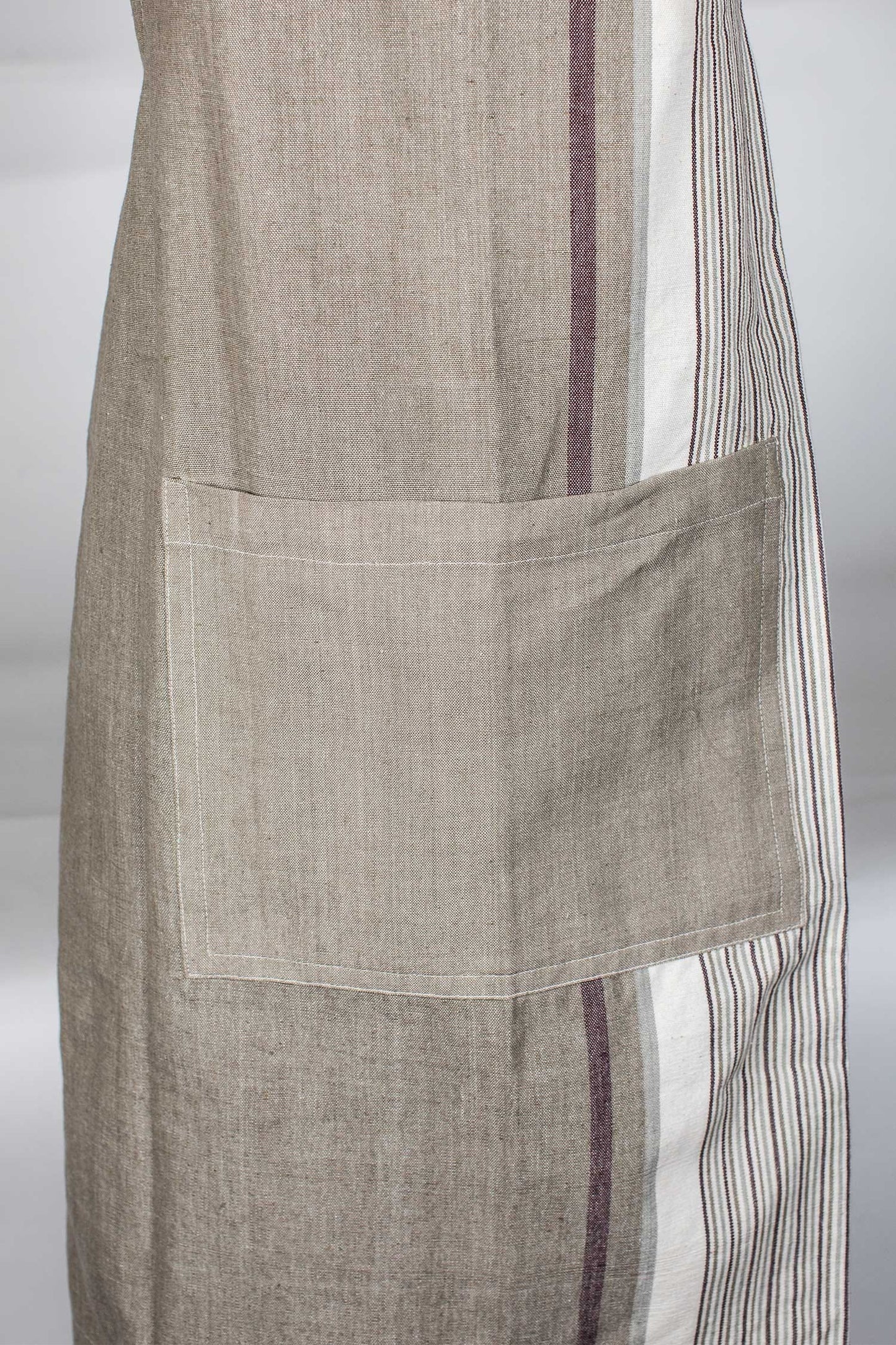 Apron vertical stripes cotton OSFM olive/tan/cream