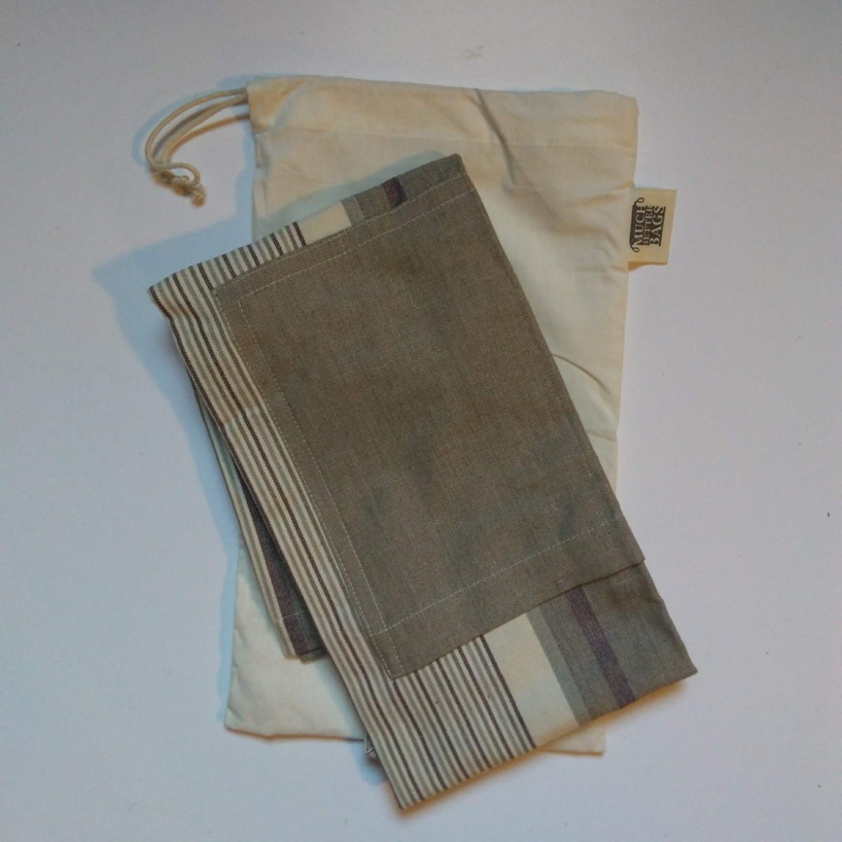 Apron vertical stripes cotton OSFM olive/tan/cream