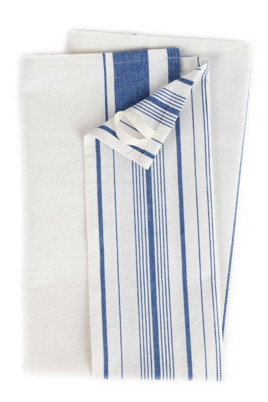 Tea towel multi striped M/3 cotton 27x19 white/blu