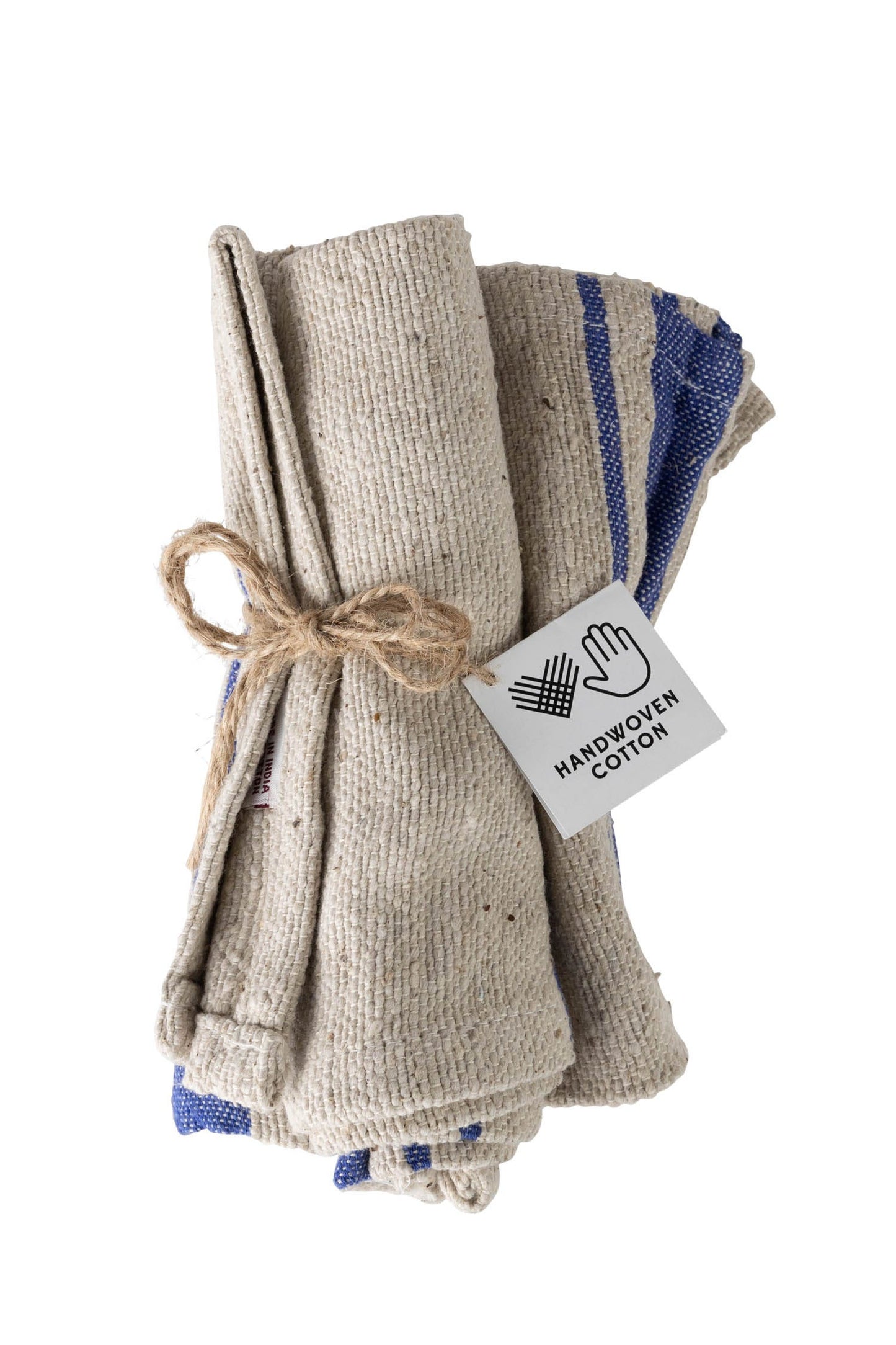 Dish cloths S/3 handwoven cotton 13sq tan/blue