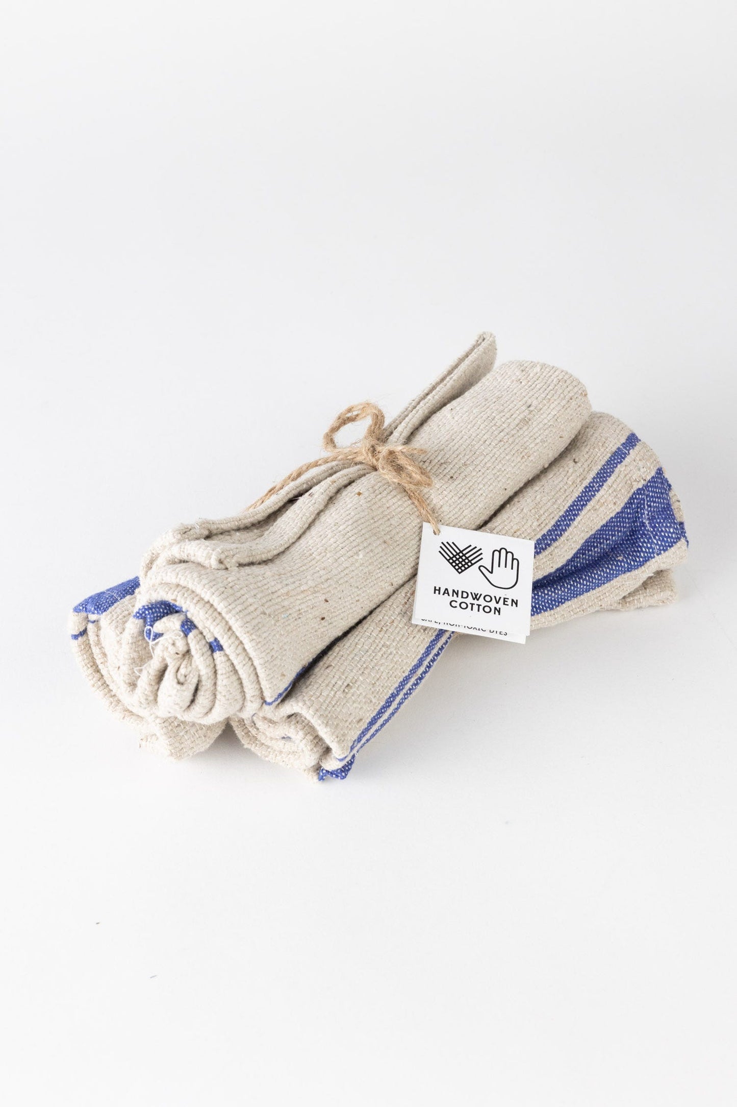 Dish cloths S/3 handwoven cotton 13sq tan/blue