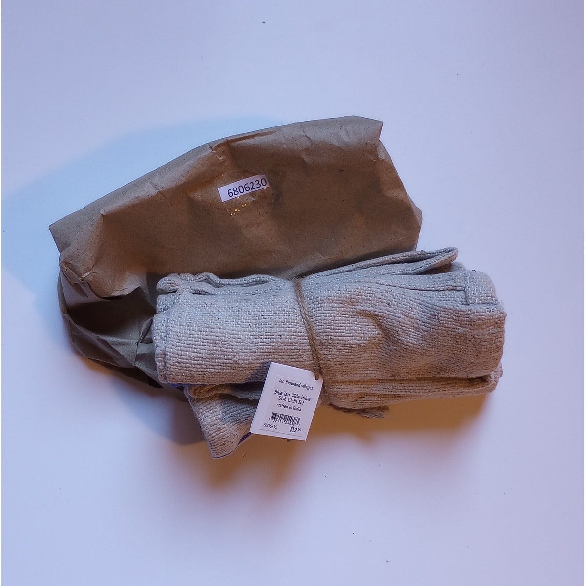 Dish cloths S/3 handwoven cotton 13sq tan/blue