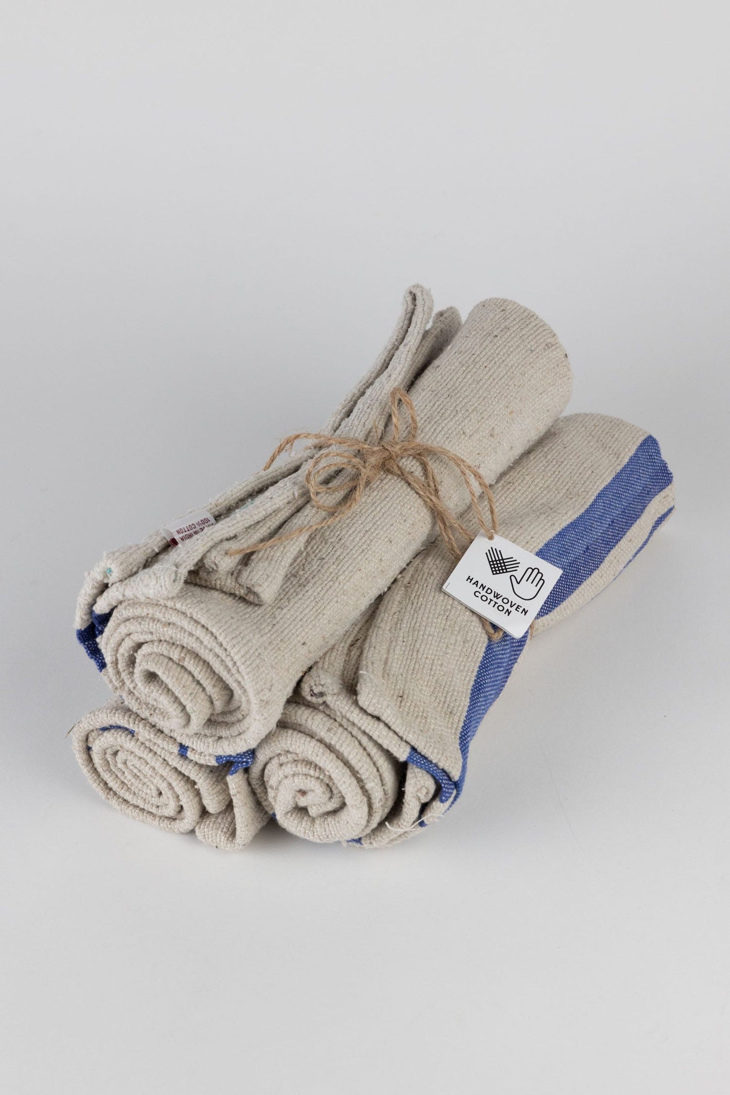 Tea towels S/3 handwoven cotton 29x21 tan/blue