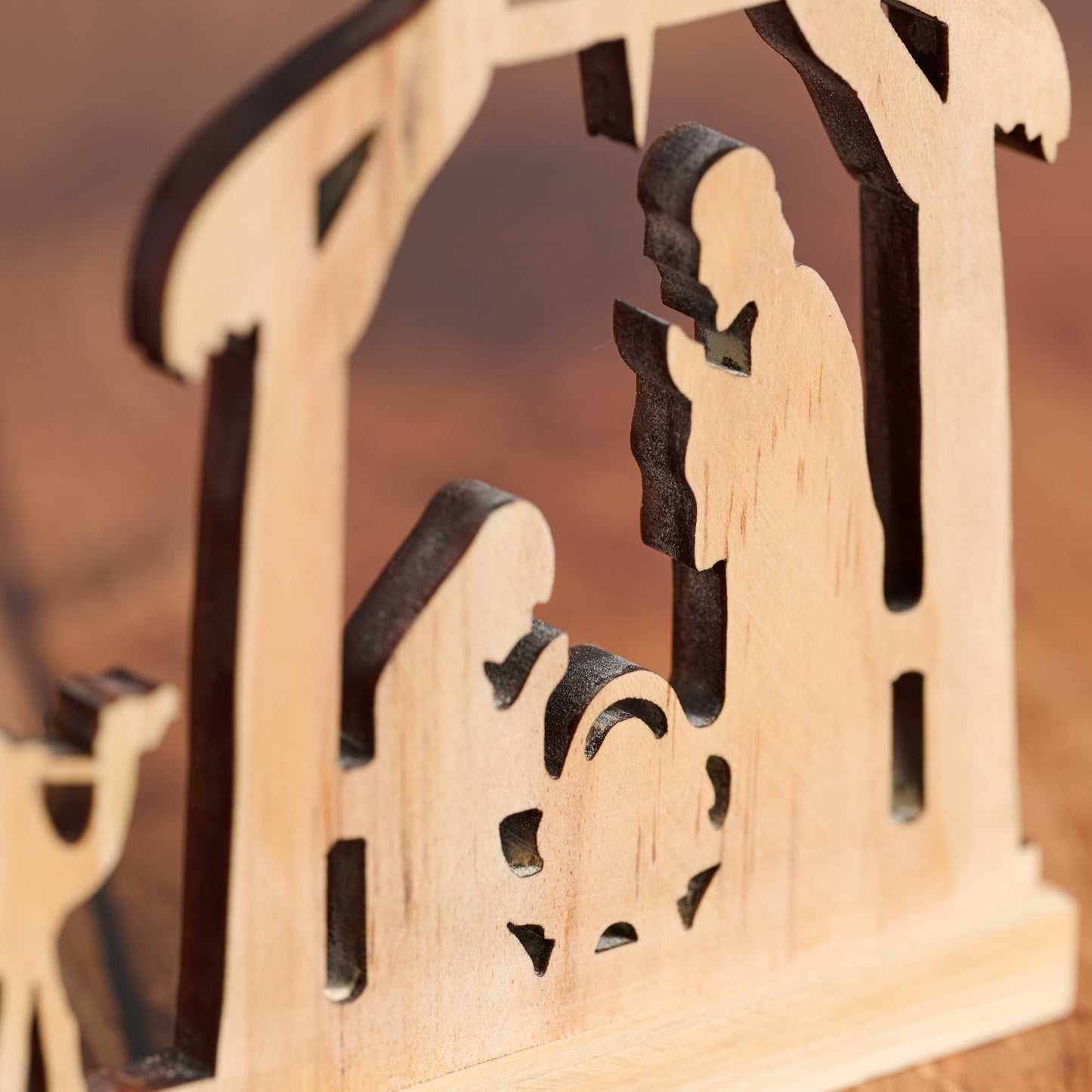 Nativity flat w/wisemen cut out wood 6.5Lx4.5H nat