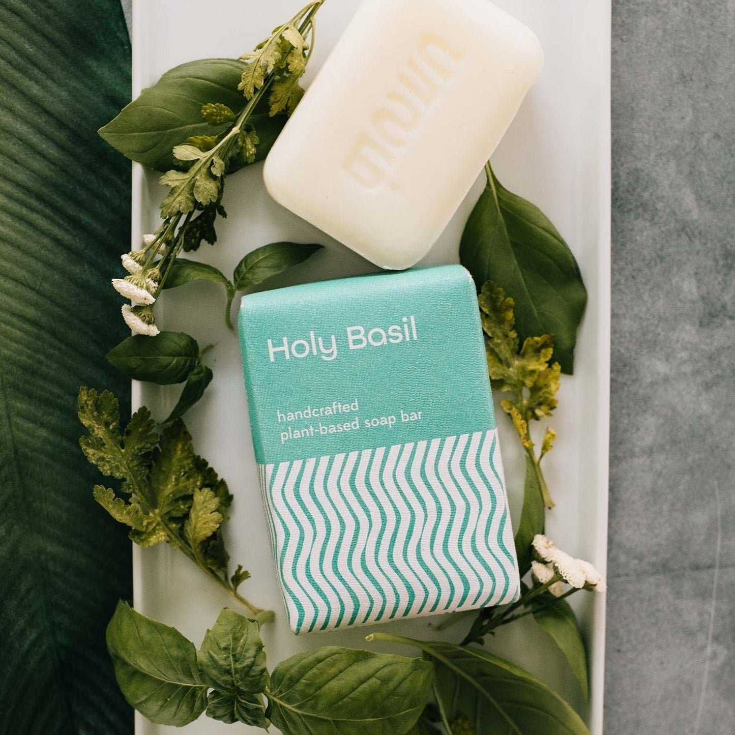 Soap holy basil M/5 3.2oz pale green/white
