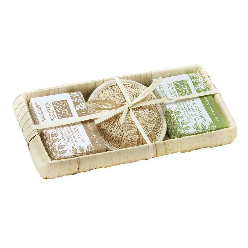 Soap S/2 w/scrubber/basket nat