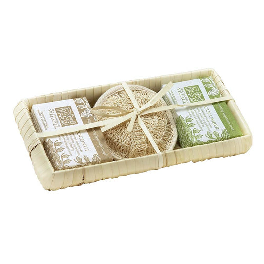 Soap S/2 w/scrubber/basket nat