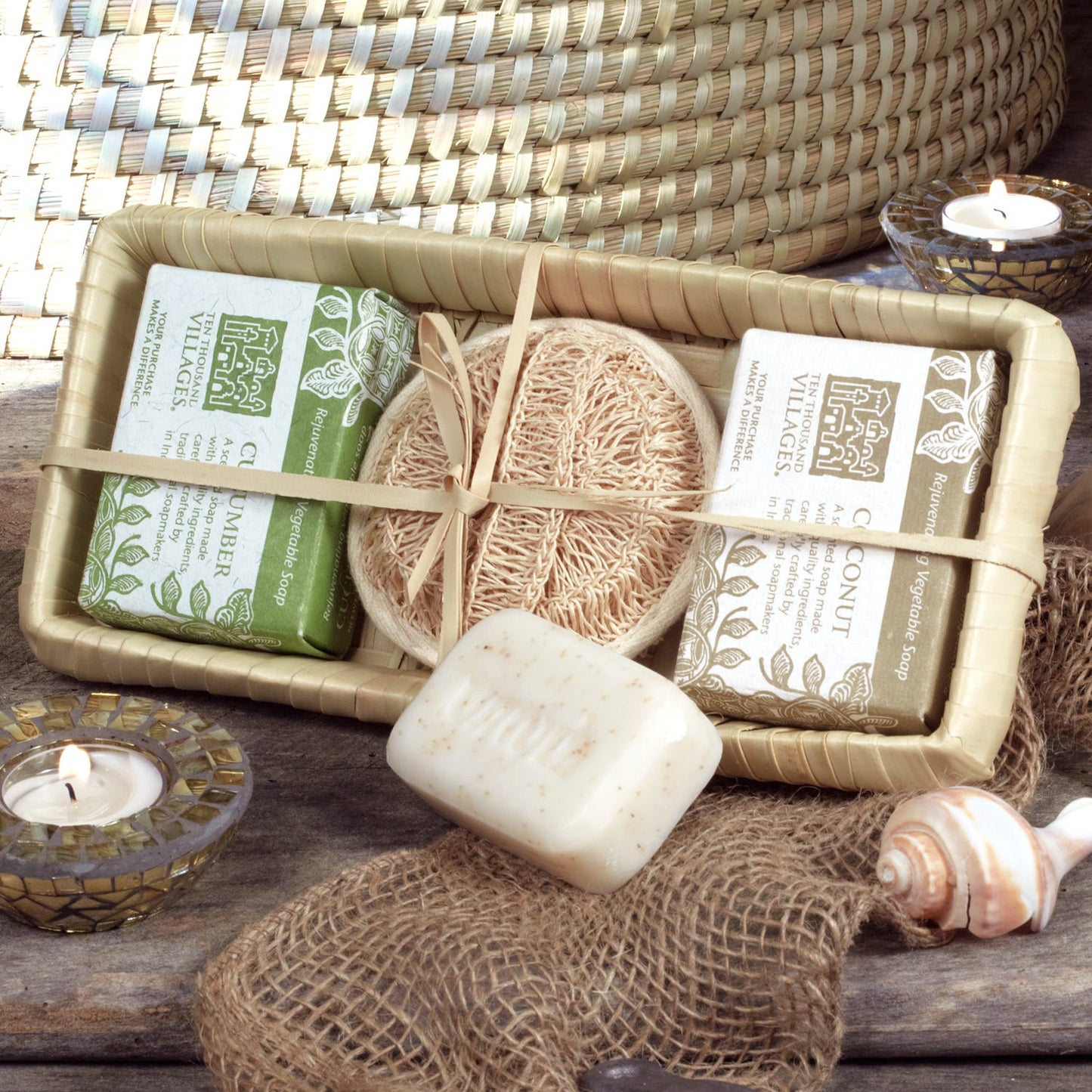Soap S/2 w/scrubber/basket nat