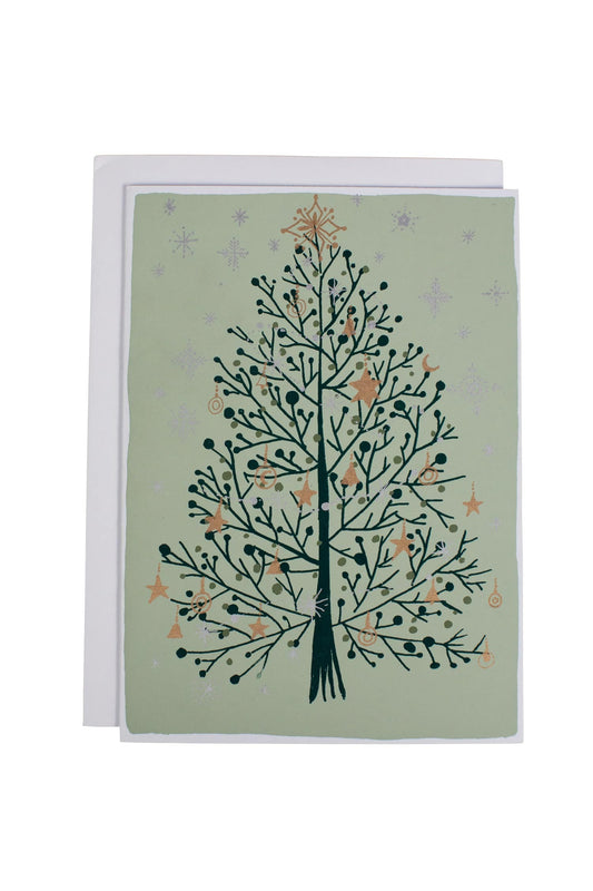 Card holiday tree M/3 5x7 green/gold/silver