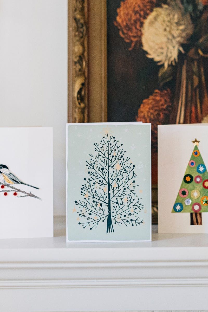 Card holiday tree M/3 5x7 green/gold/silver